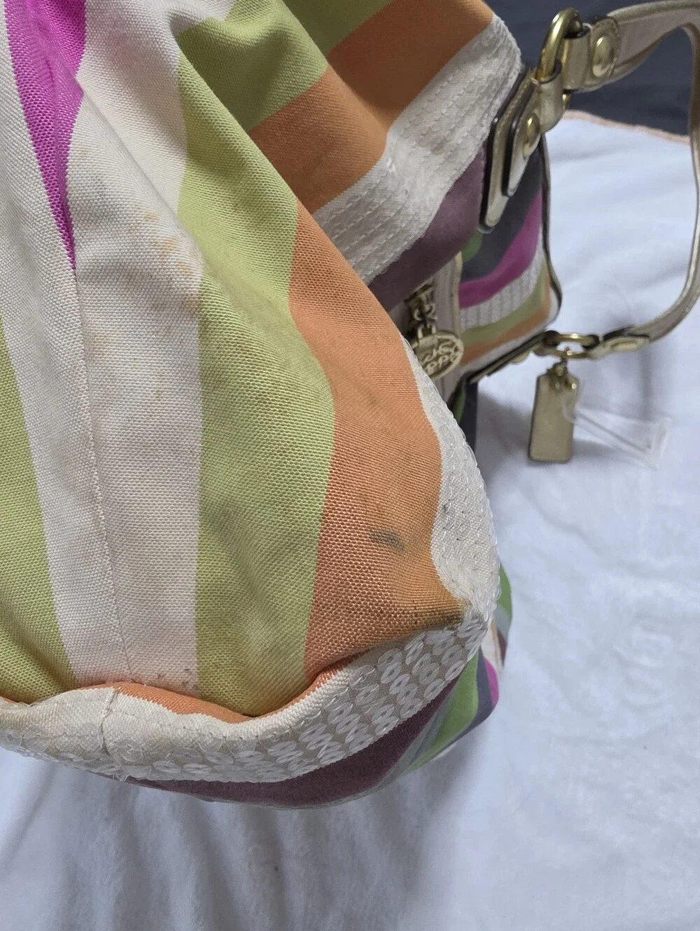 Coach POPPY Legacy Stripe Glam Tote